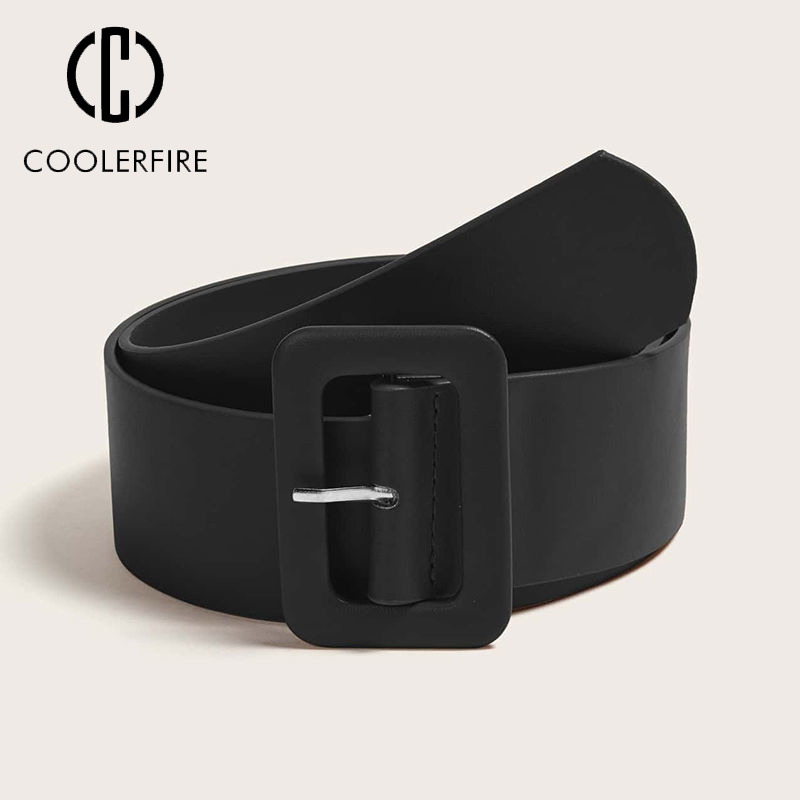 Cinturón ancho para mujer, cinturón de cuero PU, cinturón Simple a la moda para vestido de mujer, marca de diseñador de lujo, cinturón negro y rosa, correa femenina DT167