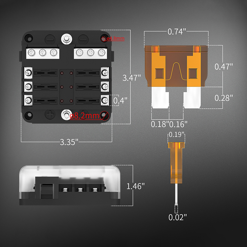 Bloco de fusíveis 12v, 6 vias com luz indicadora led, caixa de fusíveis de 12 volts, painel de fusíveis marinhos ato/atc, à prova d'água, 24v para carro de barco automotivo