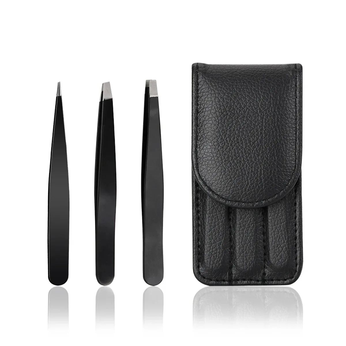 Pinzas para depilación, pinzas para cejas de acero inoxidable, punta negra inclinada rosa, herramienta de belleza de maquillaje inofensivo para cara, color negro