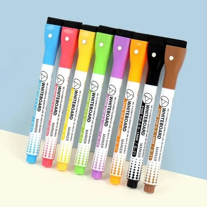 8 สี 0.5 มม.Magnetic DRY ERASE Markers ไวท์บอร์ด MARKER ปากกาสํานักงานโรงเรียนสีขาว BOARD เครื่องเขียน Extra Fine TIP ปากกาสี
