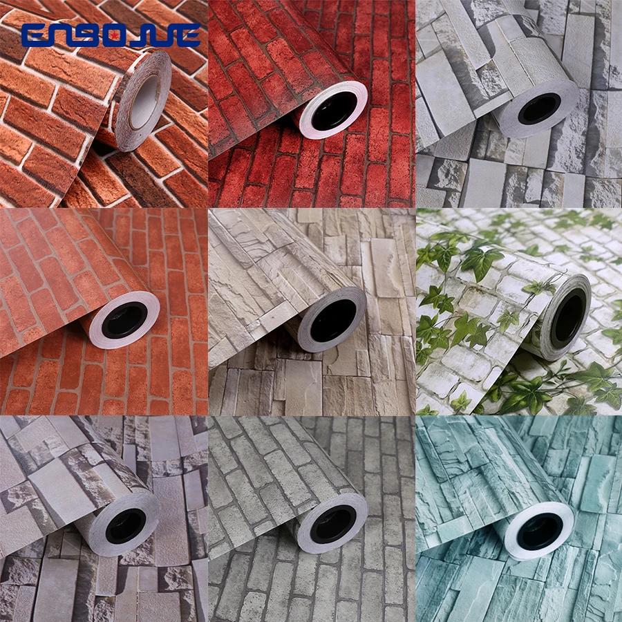 Vintage 3D อิฐวอลล์เปเปอร์ PVC วัฒนธรรมหินตกแต่งฟิล์ม Self Adhesive โซฟาห้องนั่งเล่นพื้นหลังสติ๊กเกอร์ติดผนังกันน้ํา