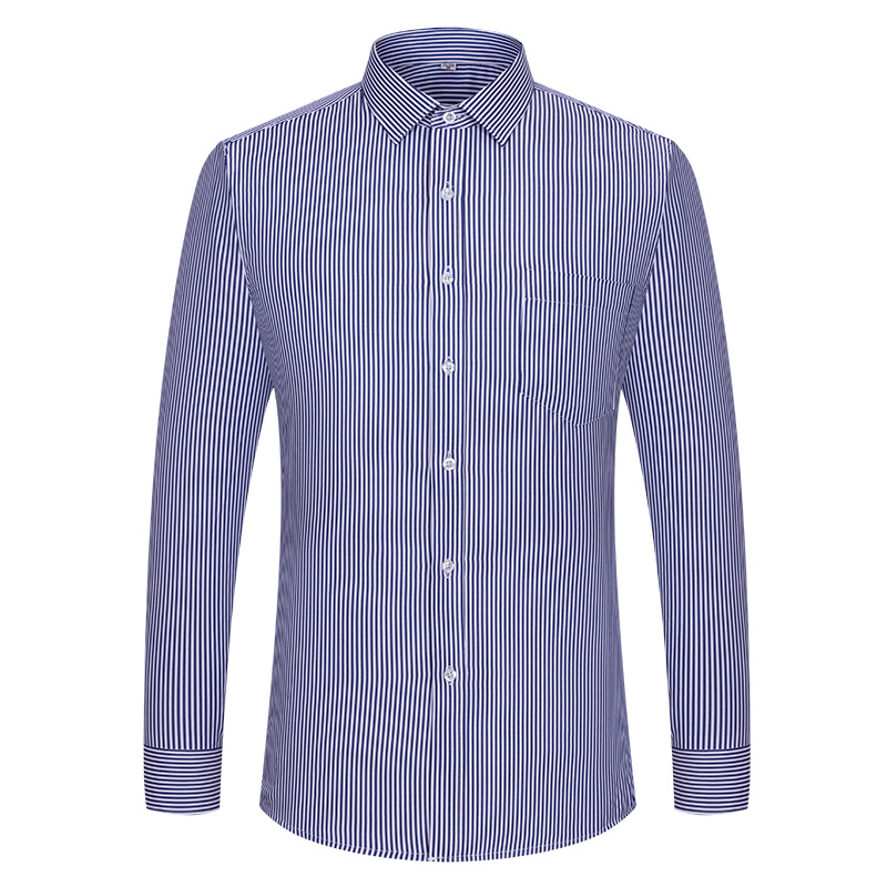 Men Formal Shirt Long Sleeve Office Solid Color Striped Anti-Wrinkle Non-ironing Fashion Business Pocket White Social Shirt 4XL