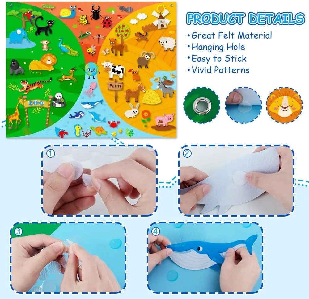 ฟาร์มสัตว์ Felt Story Busy Board 4 IN 1 ธีมการเล่าเรื่องฟาร์ม Sea Zoo รถการเรียนรู้ Interactive แขวนผนังของขวัญ
