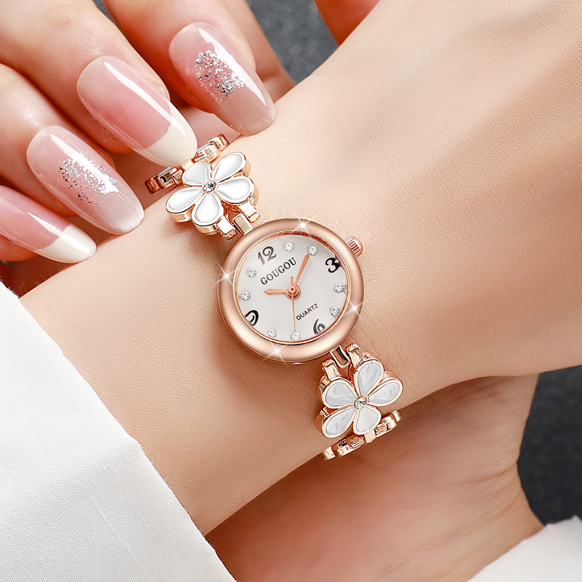 Moda flor pulseira pulseira relógios femininos senhoras diamante árabe numeral dial relógios de pulso reloj mujer (sem caixa)