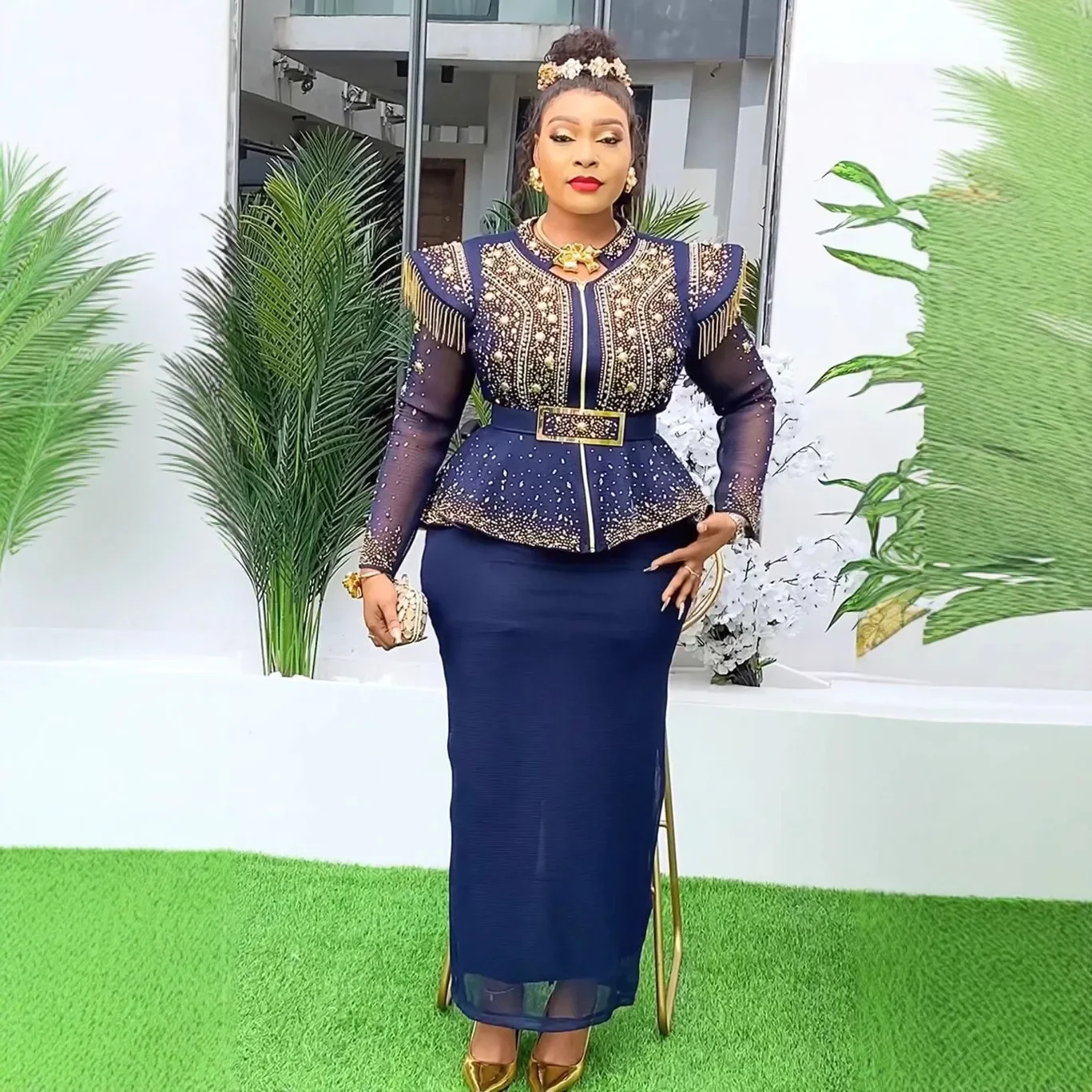 2024 Wiosenne afrykańskie ubrania dla kobiet 2-częściowe zestawy Topy i spódnice Garnitur Dashiki Ankara Strój Robe Plus Size Suknie ślubne
