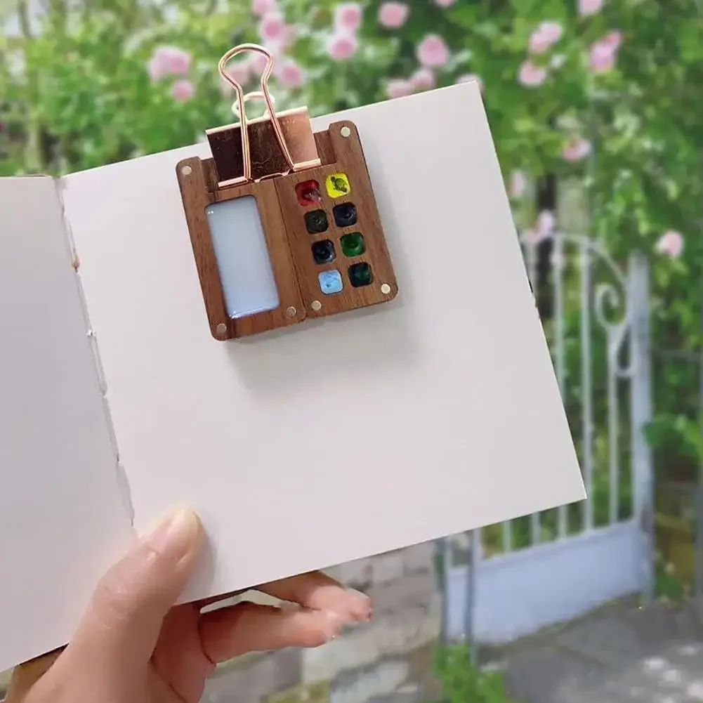 Paleta do szkicowania w 15 przegródkach, mini paleta z drewna orzechowego, podróżny pojemnik na akwarele do rysowania (bez kolorów)