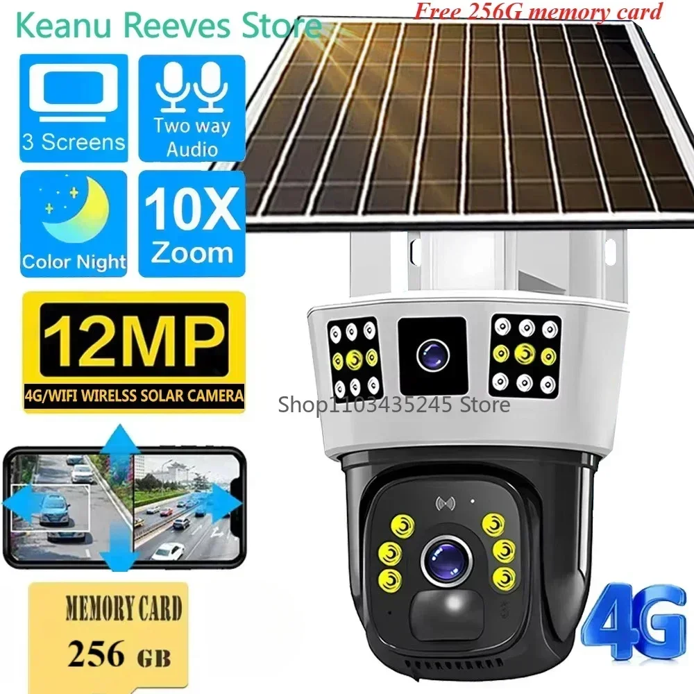 6K12MP Solar Kamera kostenlose 256G speicher karte 4G SIM Karte Wifi IP Drahtlose Sicherheit CCTV Überwachung Vision PIR Menschlichen Erkennung Cam