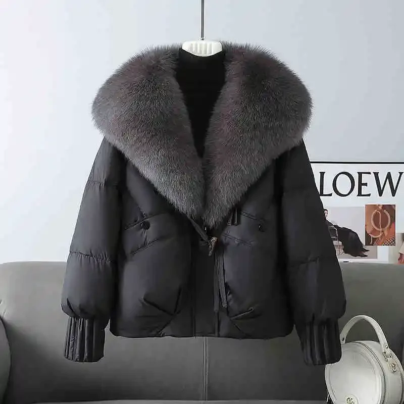 Inverno novo quente grosso parka casaco de pele removível gola solta pão casaco solto chique para baixo algodão-acolchoado casaco feminino outwear