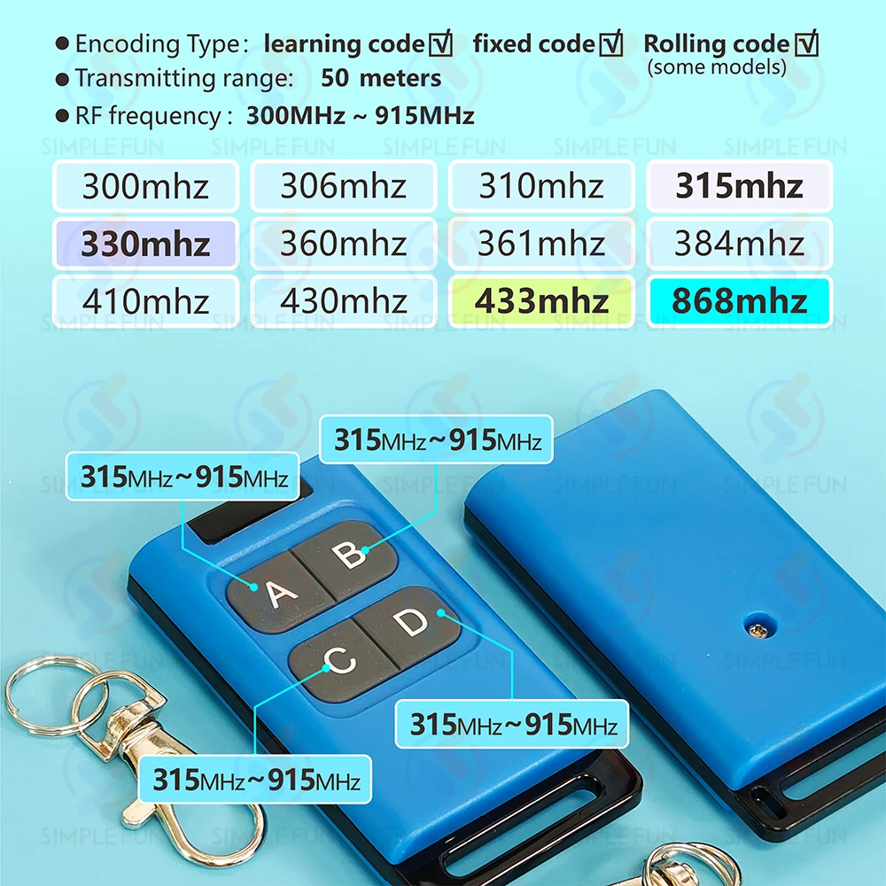 433Mhz 330Mhz 868Mhz Copy Remote Control 8-Channels Nice Came Doorhan 300~915Mhz Duplicator Garage Door Opener Clone Transmitter