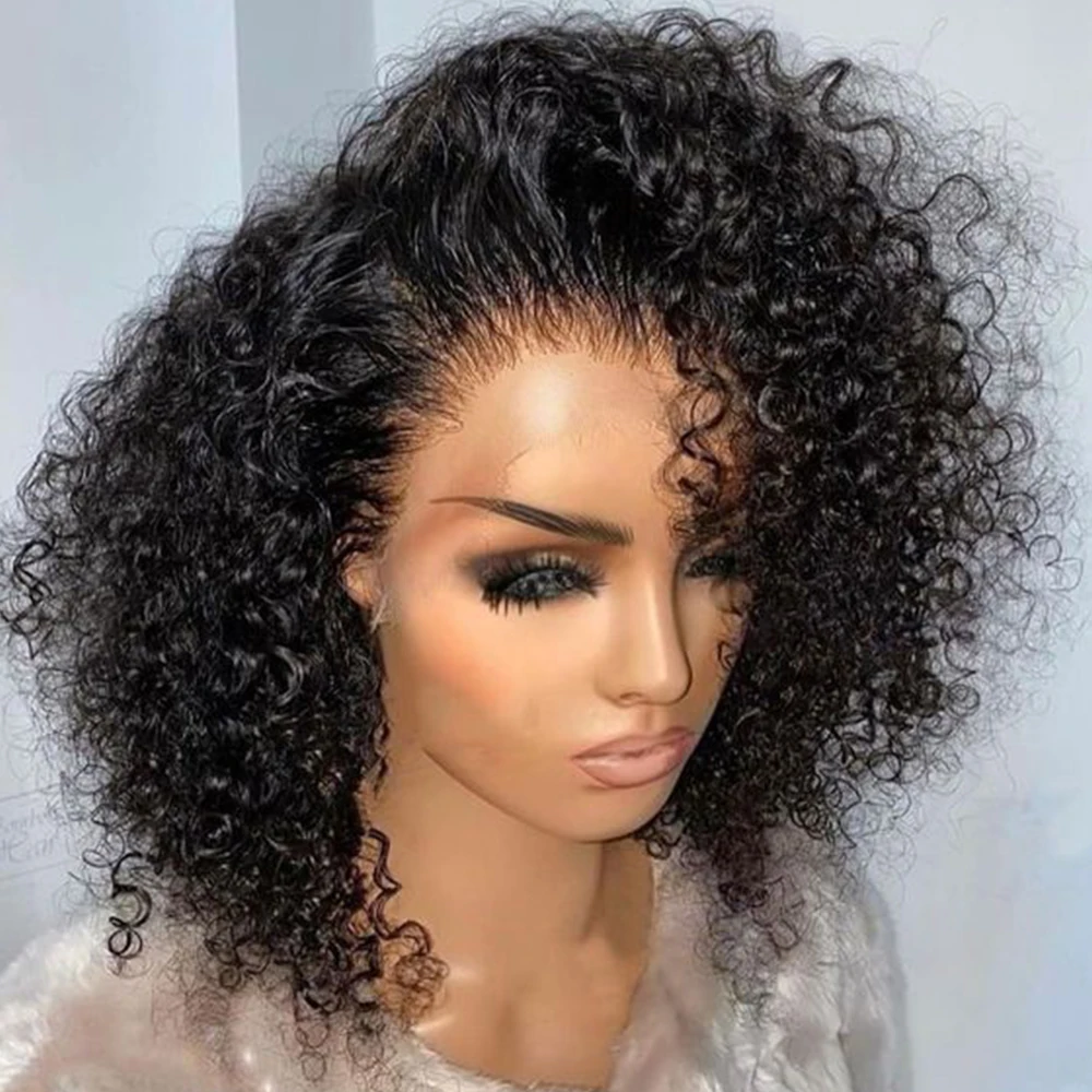 Perucas encaracoladas bob perucas encaracoladas frente do laço perucas de cabelo humano 100% bob peruca de cabelo humano peruca curta 4x4 fechamento peruca de cabelo humano kinky