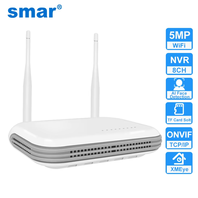 Сетевой видеорегистратор Smar Wi-Fi NVR 8CH 5MP H.265 для беспроводной системы безопасности с поддержкой обнаружения лиц Onvif 2,5 дюйма HDD ICsee APP
