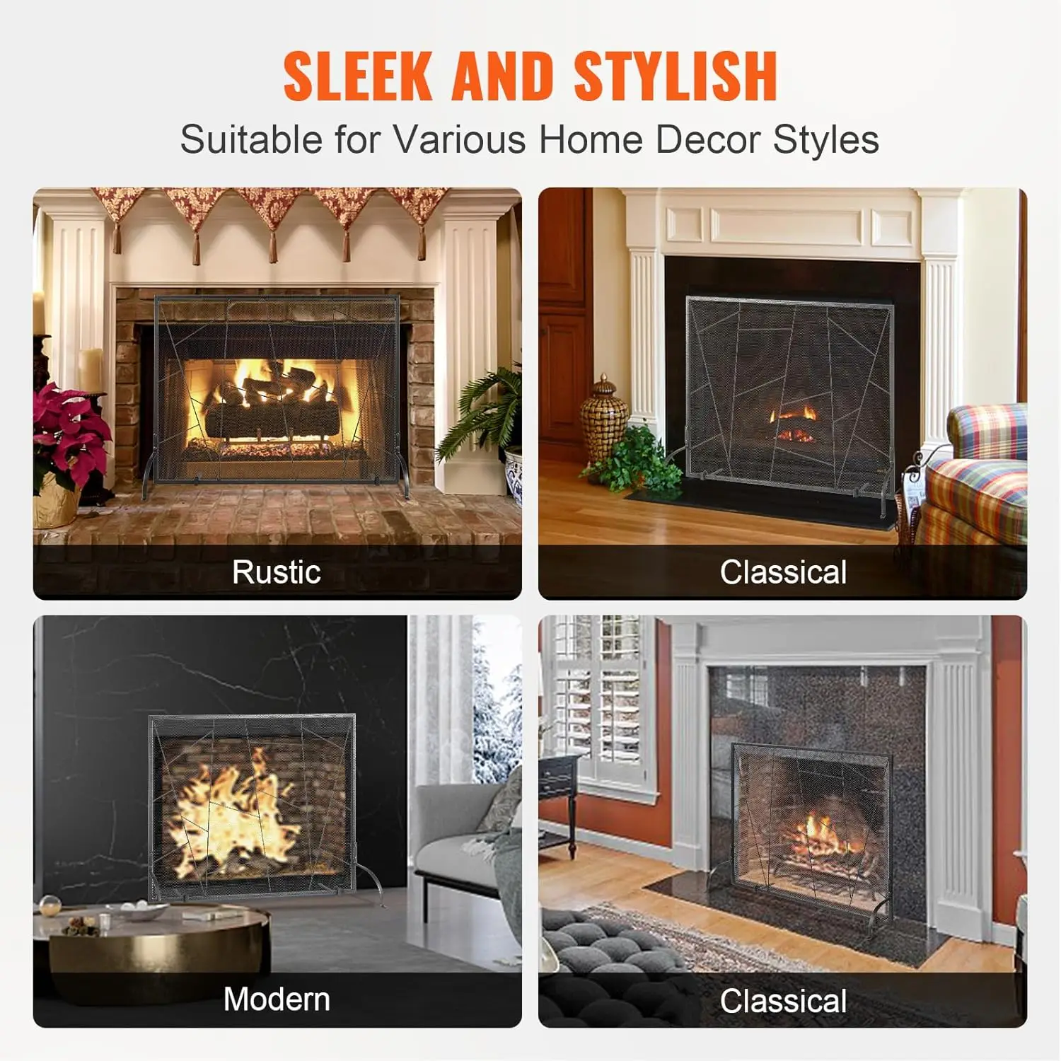 Fireplace Screen Single Panel, Sturdy Iron Mesh Fireplace Screen, 35.6"(L) x28.4(H) Spark Guard Cover