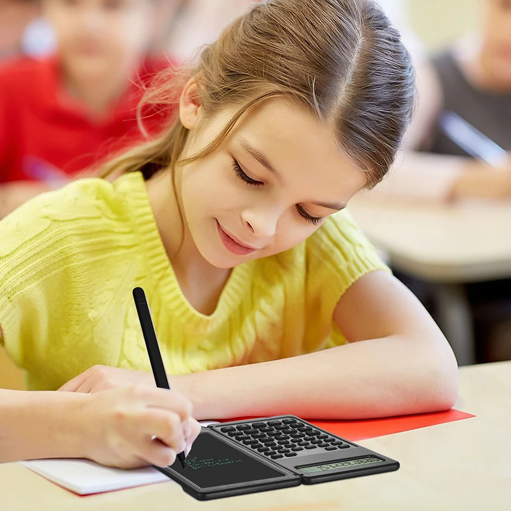 Calculadora Científica plegable 2 en 1, pantalla LCD de 10 dígitos con tableta de escritura de 6 pulgadas, compatible con lápiz óptico, bloqueo de botón de borrado