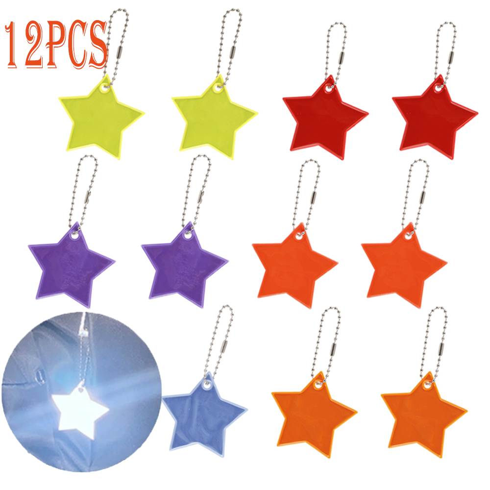 12 Uds. Colgante reflector estrellas superbrillantes llavero colgante para niños 6 colores para cochecitos/mochila escolar decoraciones