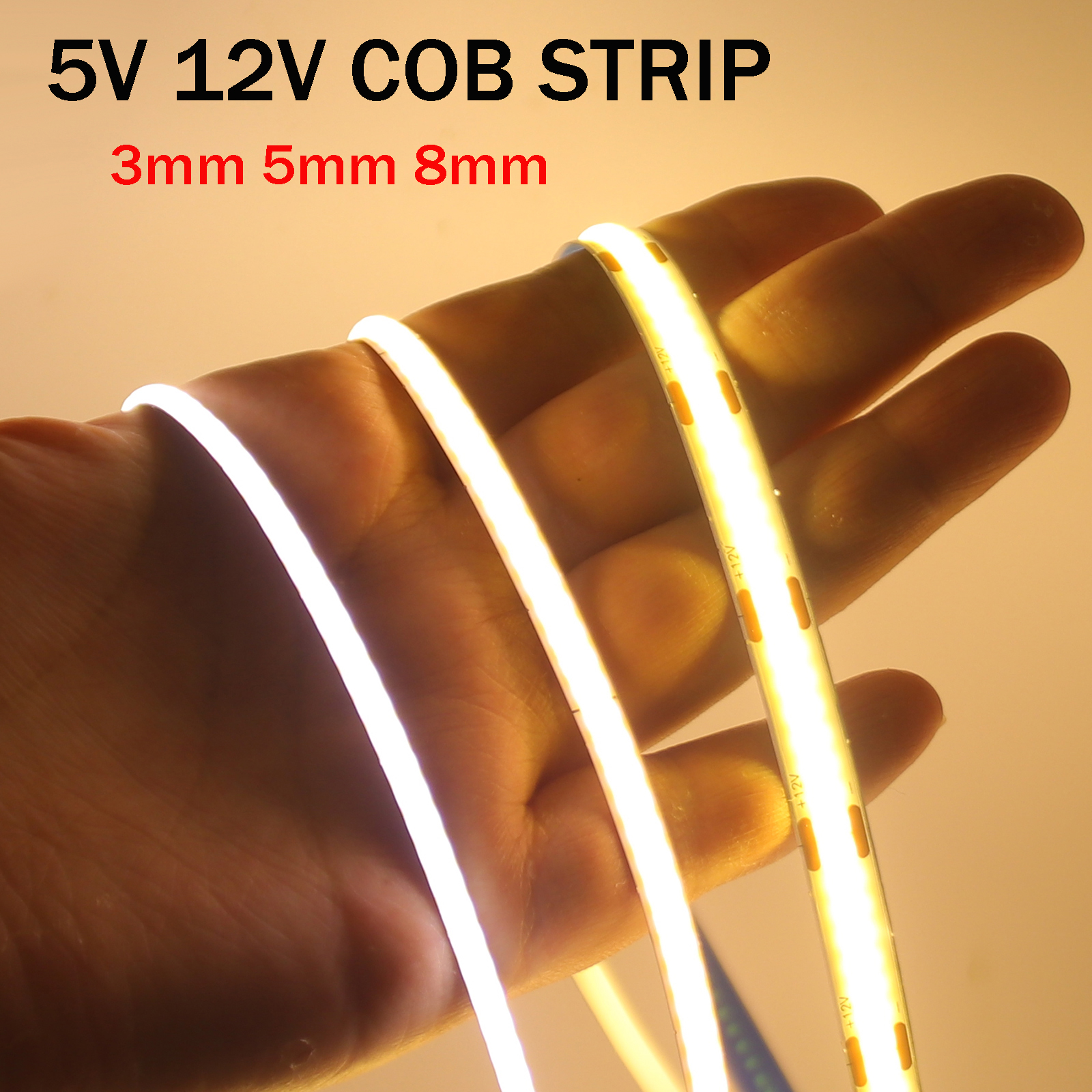 Tira de luces LED COB USB DC5V, 3mm, 5mm, 8mm de ancho, 12V, 320LED, tira de luces LED Flexible con adhesivo, iluminación lineal de alta densidad