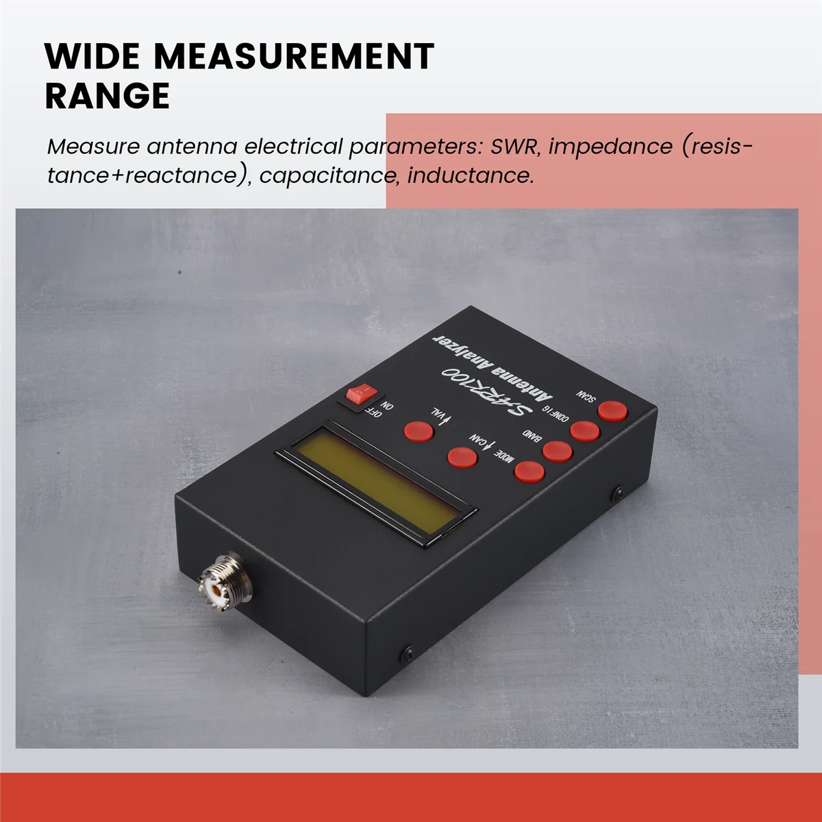 SARK100 Antenna Analyzer Meter 1-60MHz Shortwave SWR Antenna Analyzer with 1.0 to 9.99 SWR Usable Measurement Range