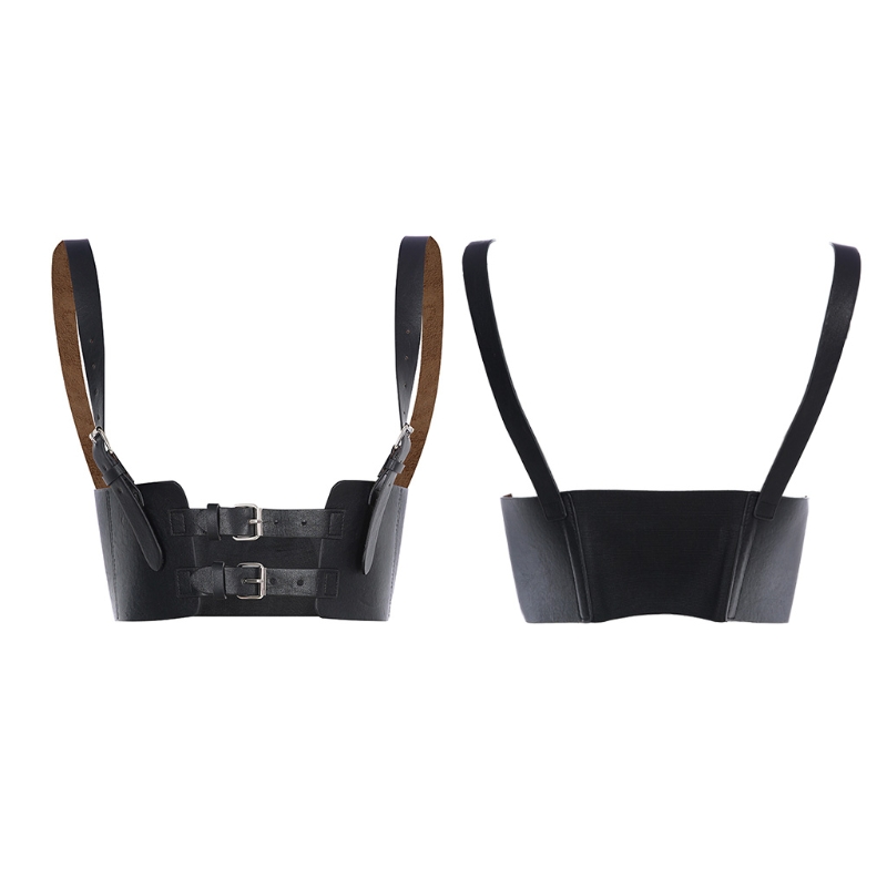 Phụ Nữ Dây Chéo Da PU Crop Top Gothic Hình Có Dây Đeo Vai Dây Underbust Xòe Áo Ngực Cói Đen