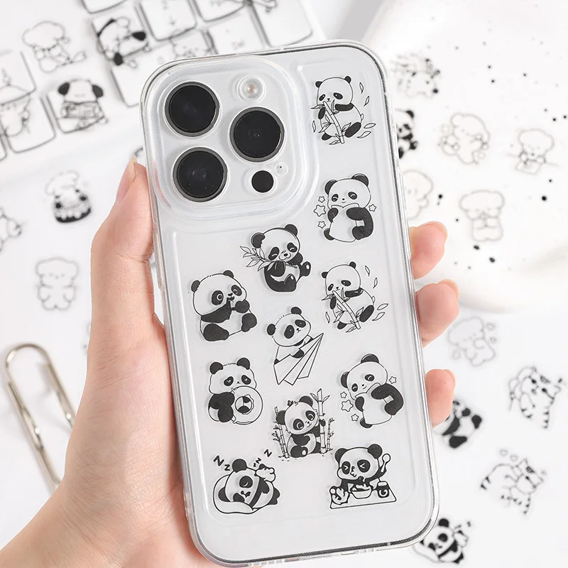 Mr.ペーパー、6スタイル、50枚/袋、PET漫画動物ステッカーバッグ、透明シンプルな描画動物ステッカーDIY電話ケース日記