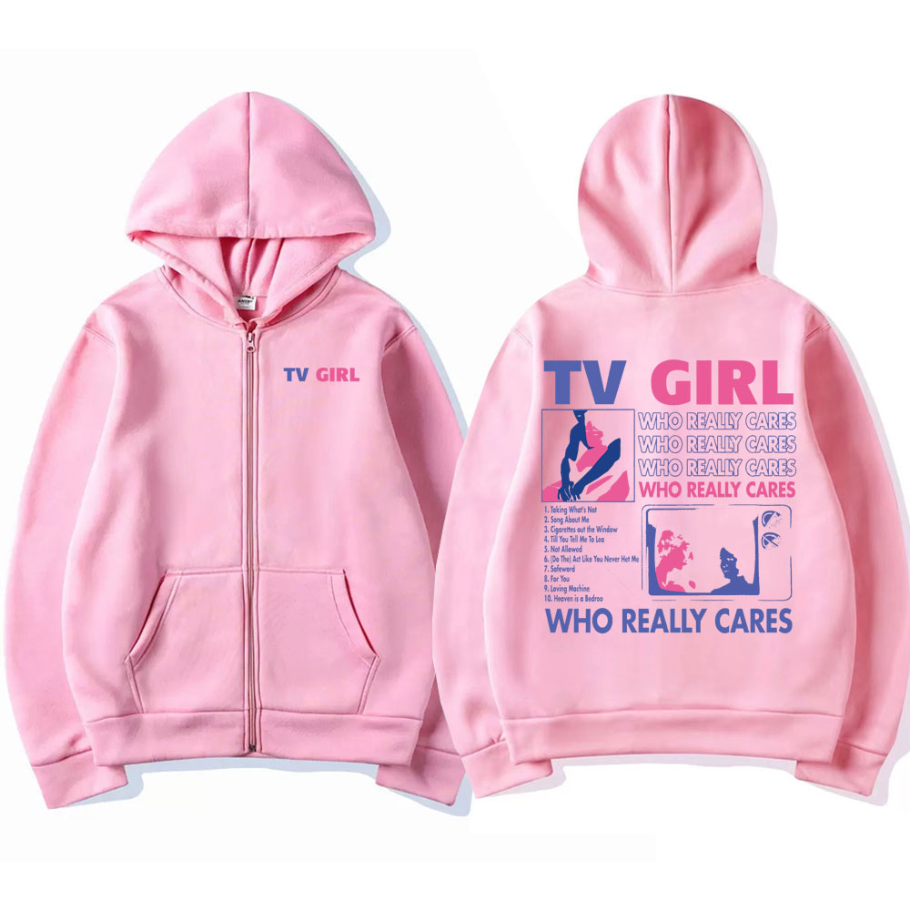 Sudadera con capucha con estampado gráfico de TV Girl Who Really Cares para hombre y mujer, chaqueta informal de gran tamaño con cremallera, sudaderas de lana para hombre