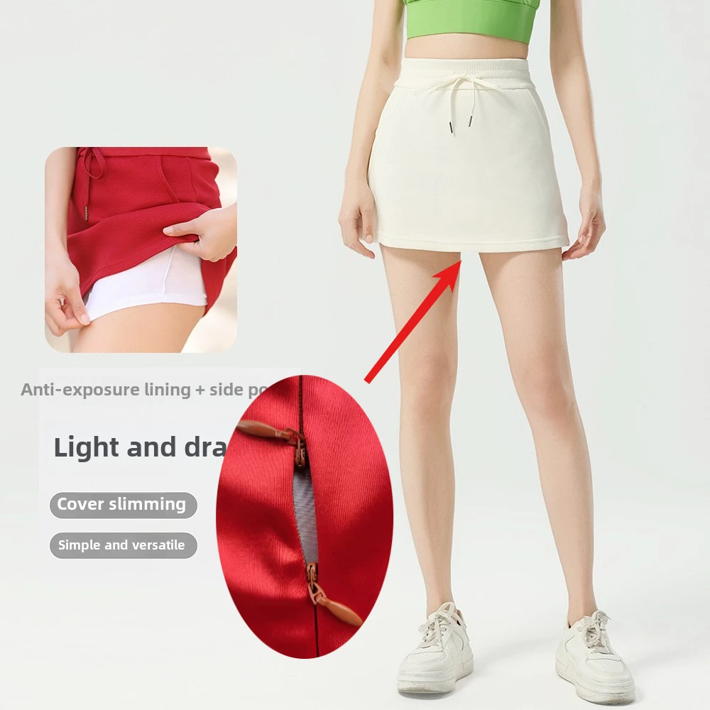 Offener Rock für Damen mit Gürtelfutter, Anti-Licht, Sport, elastische Taille, Tennisrock, Fitnessrock, Reißverschluss, abschließbare Hose für den Außenbereich