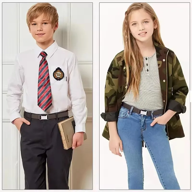1 pz Cinture elastiche per bambini Ragazzo Ragazza Cintura elastica regolabile in tela Cintura elasticizzata in vita con fibbia Cintura per studenti Cinture neutre