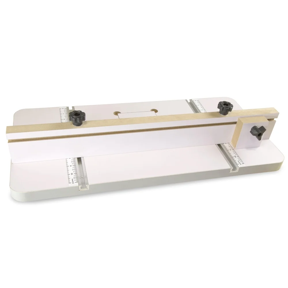24x12 Inch Drill Press Table with Adjustable Fence Stop Block MDF Workbench Onboard Rulers Removable Insert Precision Projects