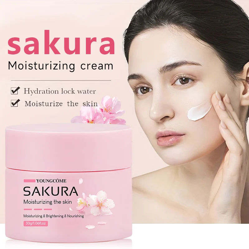 Creme de essência Sakura, hidratante facial de flor de cerejeira para pele seca e áspera, hidratação intensa, reparo da pele, brilho delicado e macio