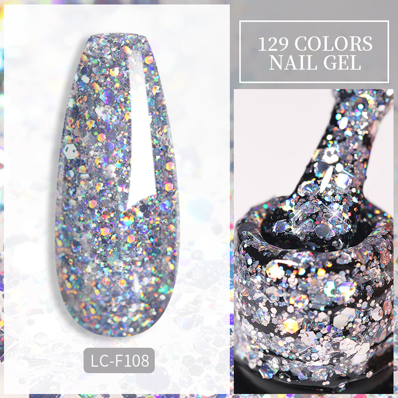 LILYCUTE Glitter Sequins เจลเล็บเงาฤดูใบไม้ผลิฤดูร้อนสีกึ่งถาวร UV เจล Soak Off สําหรับเล็บเคลือบเงา