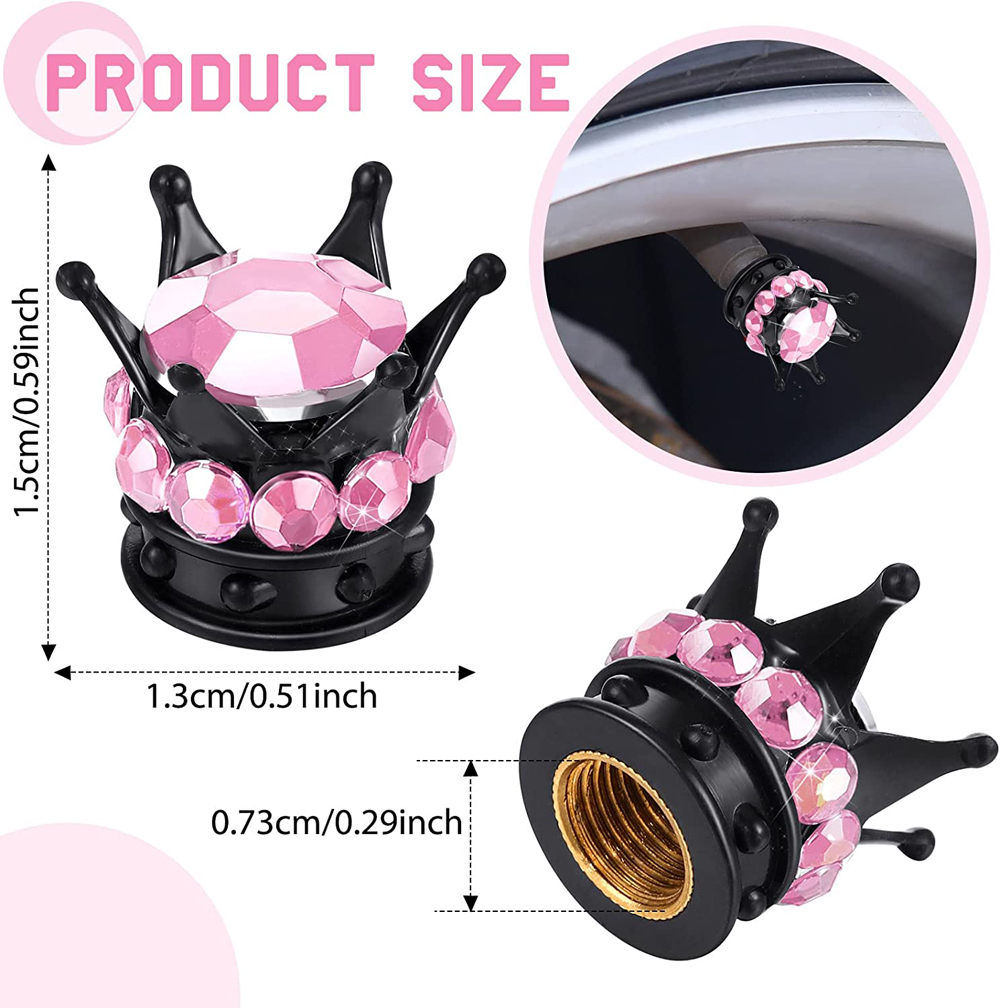 4 unids/set de tapas de vástago de válvula de diamantes de imitación ostentosos, tapas de vástago de válvula de neumático de corona cromada para coche, bicicleta y motocicleta