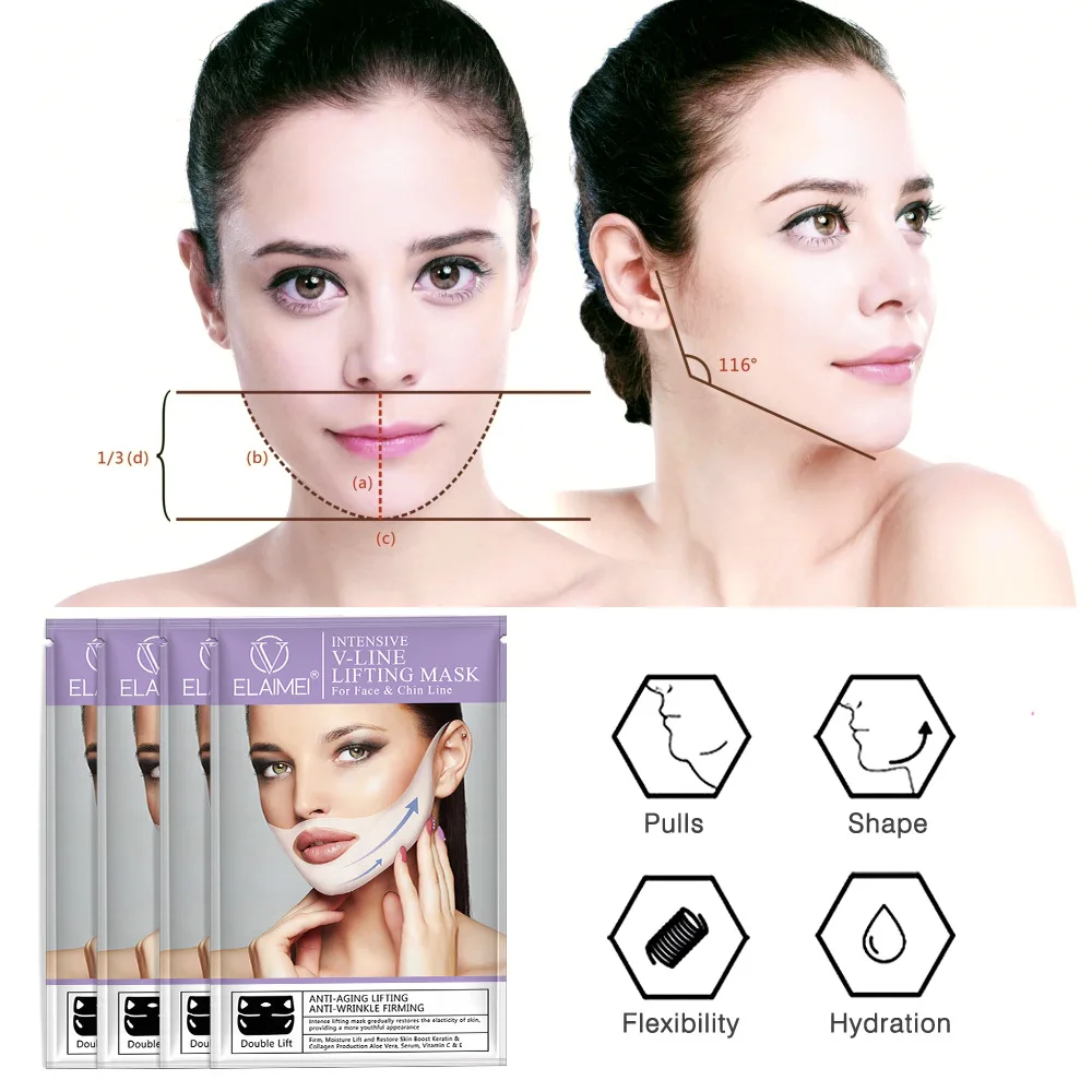 4 ชิ้น V Line Mask หน้ากากคอ Face Lift V Lifting Chin Up Patch ที่มีประสิทธิภาพ Double V Face Lifting และกระชับหน้ากากขายร้อน