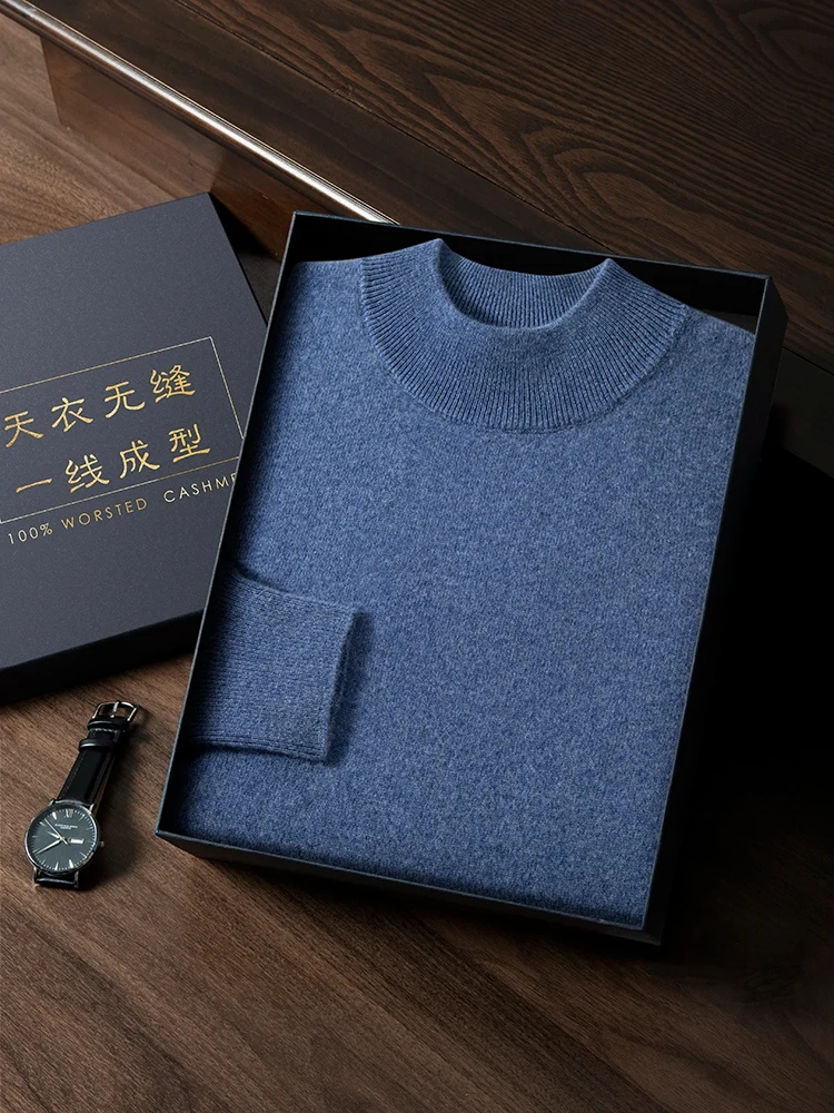 100% suéter de cachemira pura para hombre, jerséis con cuello simulado, camisas de manga larga de ocio juvenil, chaqueta de talla grande de gama alta para Otoño e Invierno
