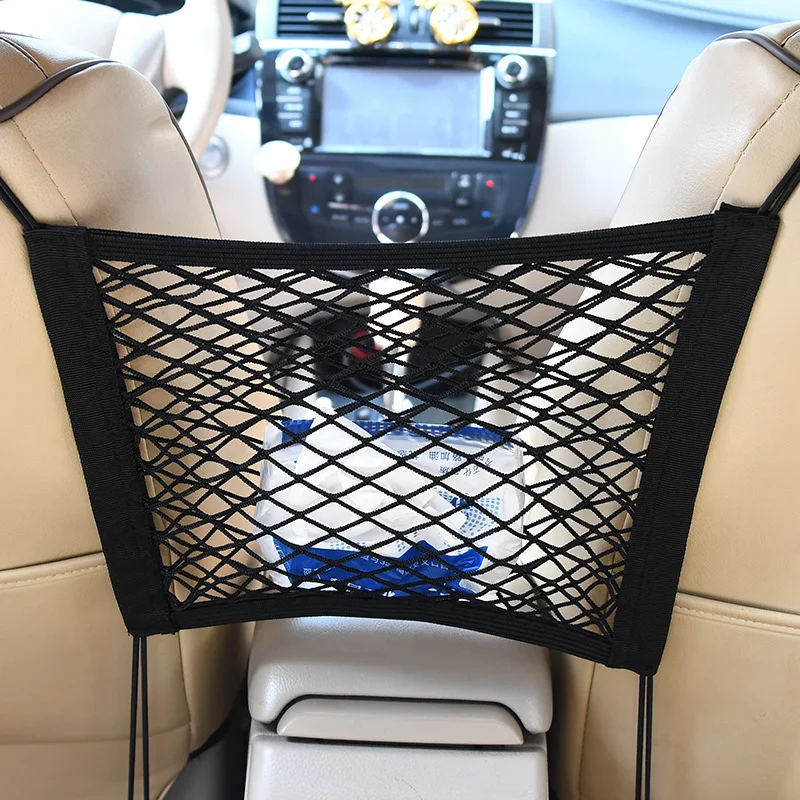 ภายในรถ Trunk ที่นั่งกลับตาข่ายยืดหยุ่นสุทธิจัดแต่งทรงผมรถเก็บกระเป๋ากรง Velcro ตารางผู้ถือกระเป๋ารถอุปกรณ์เสริม Trun