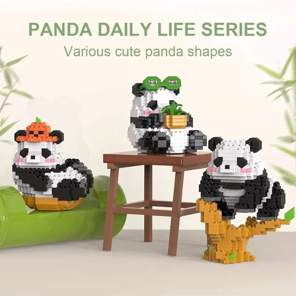 Criativo diy montar animal bonito mini estilo chinês animal panda bloco de construção brinquedos educativos menino para crianças modelo tijolos