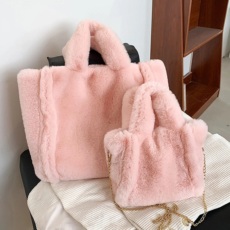 Bolsa de pele artificial de cor sólida, grande capacidade, bolsa de ombro crossbody feminina, bolsa macia e elegante, nova sacola de pelúcia 2025