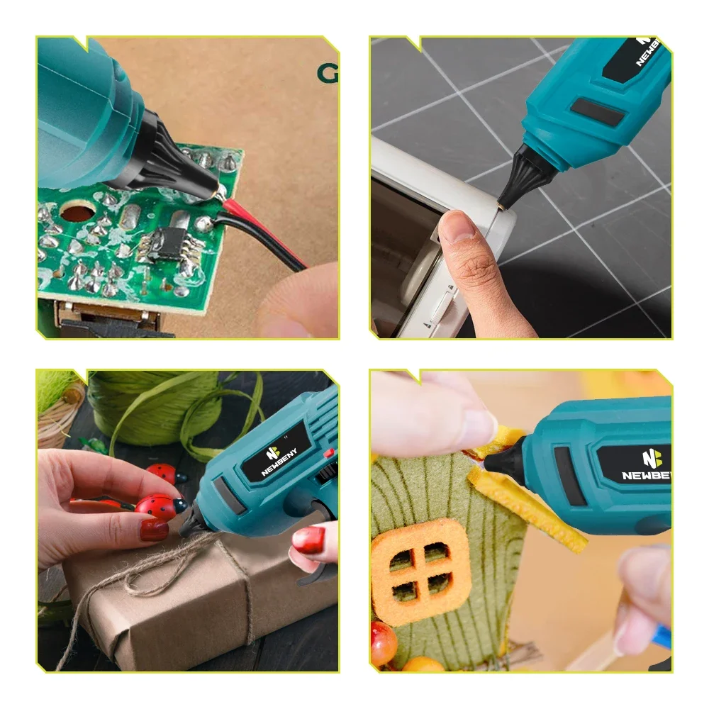 NEWBENY 280°C Cordless Hot Melt Glue Gun Portable Rechargeable with 10pcs 11mm Glue Sticks DIY Repair Tool For  18VBattery
