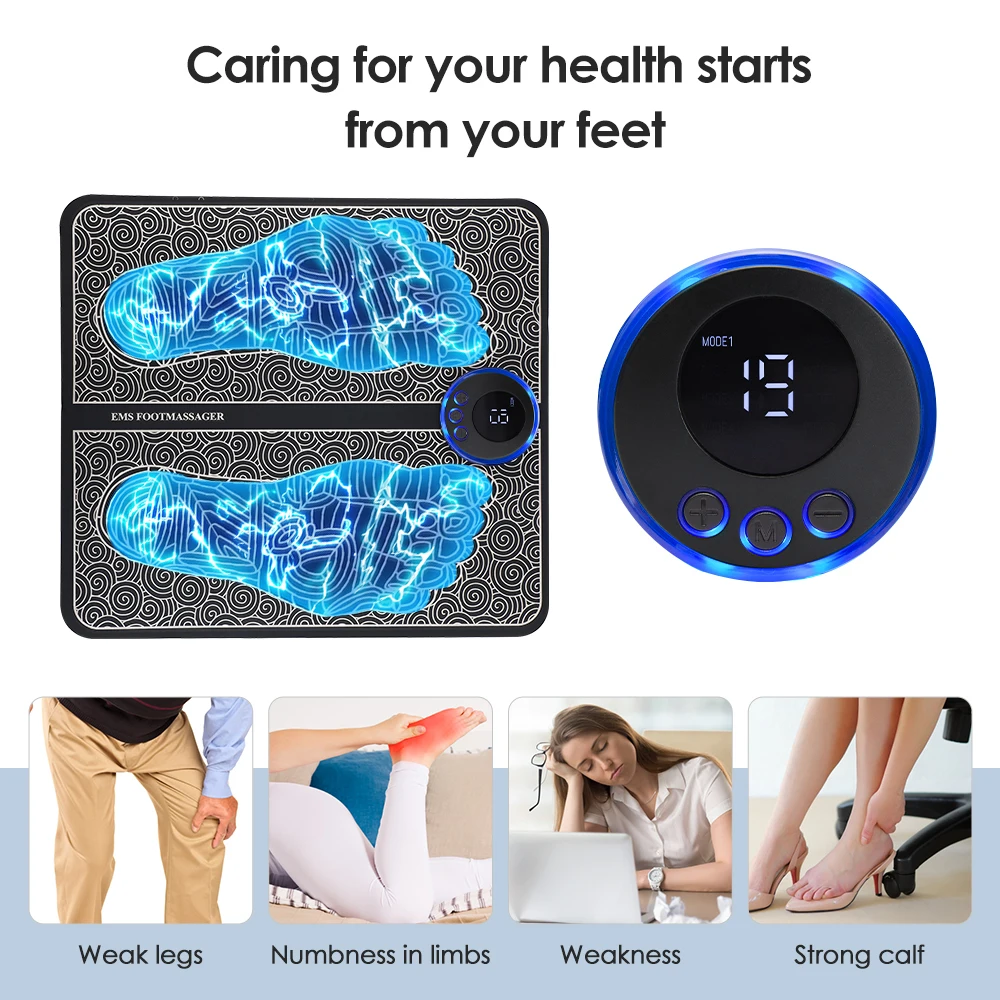 Almofada massageadora de pés elétrica ems, relaxamento dos pés, pontos de acupuntura, massagem nos pés, choque, estimulação muscular, melhora a circulação sanguínea plantar