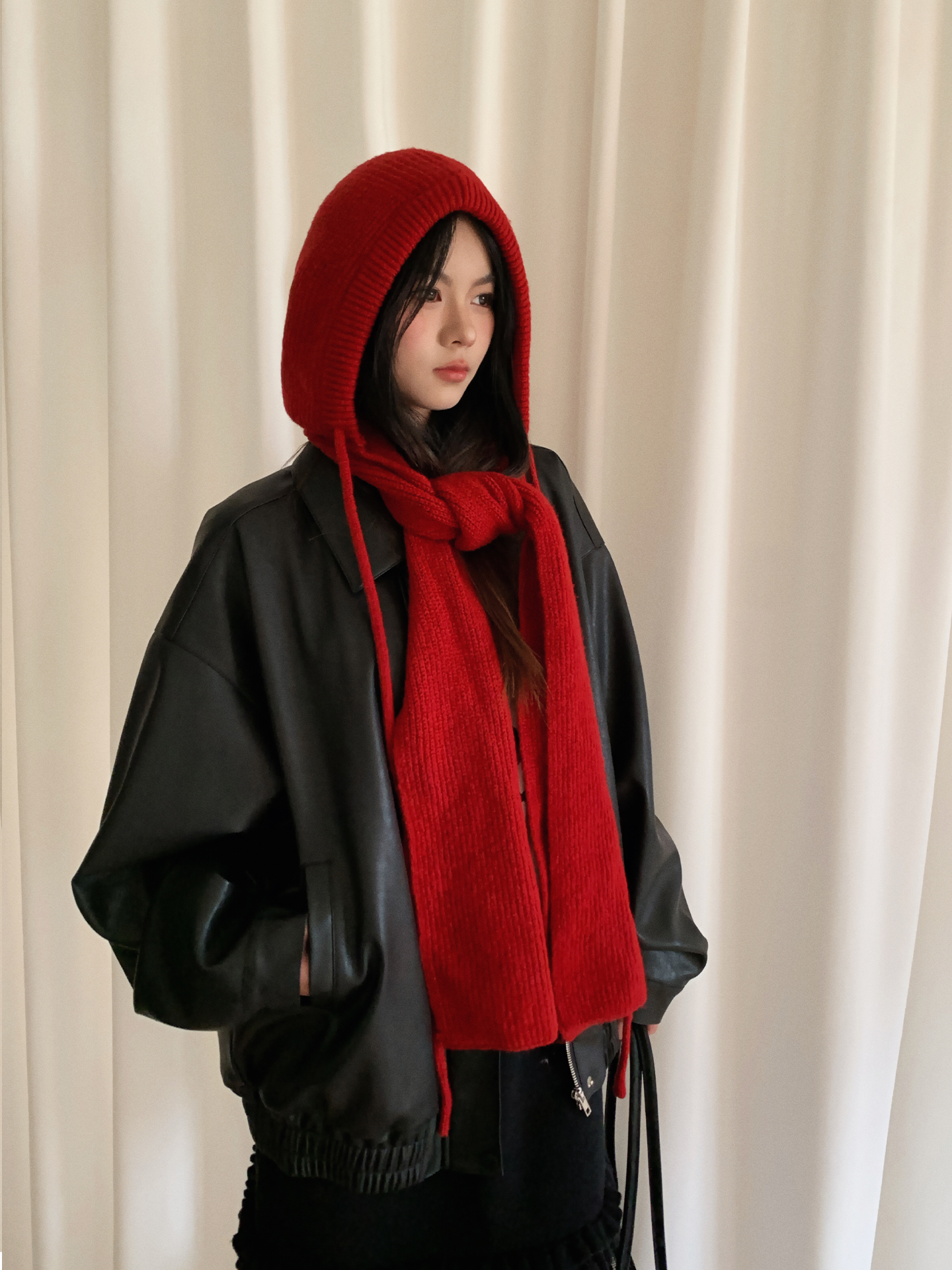 Thick And Warm Solid Color Hooded Scarf For Women Versatile And Korean-Style Student Scarf