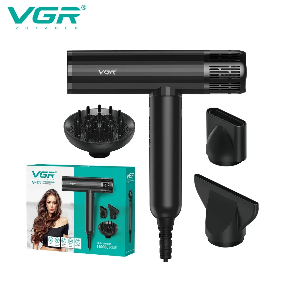 VGR Haartrockner Fachmann Luftgebläse Bürstenlosen Motor Haartrockner-Maschine Negatives Ion 110000 U/min Kraftvoll Barbier-salon V-427
