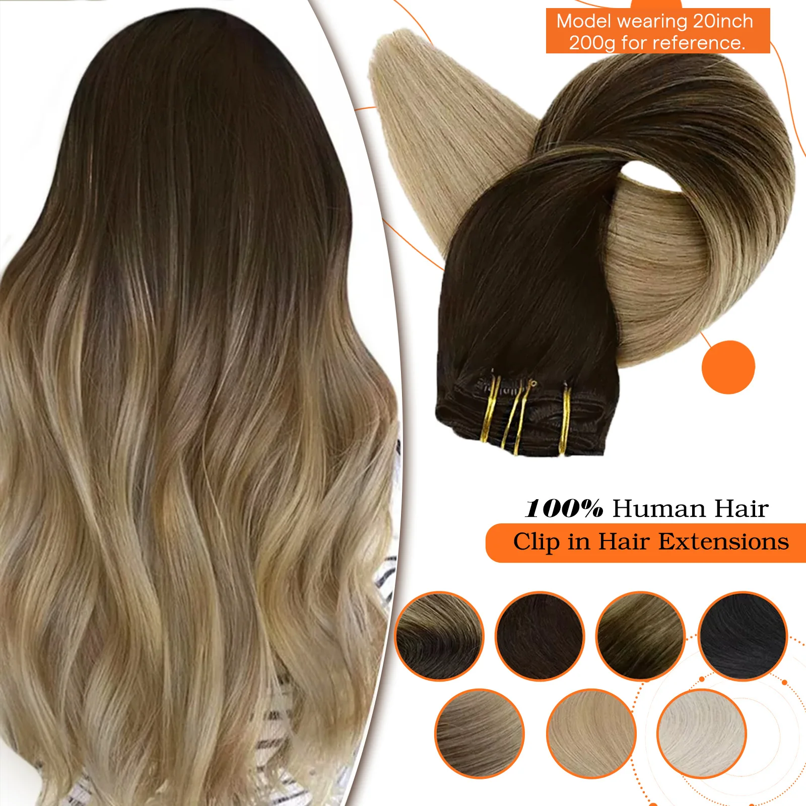 Toàn Phần Sáng Bóng Kẹp Trong Tóc Con Người Tóc Balayage 7 Chiếc 120G Đôi Sợi Ngang Làm Tóc Tóc Của Con Người dành Cho Người Phụ Nữ
