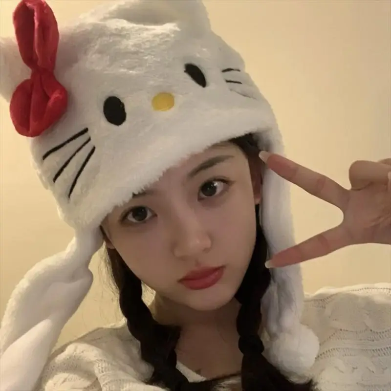 Sanrioed Hello Kitty gorro de felpa Anime Kawaii primavera invierno dibujos animados lindo dulce chica espesar mantener caliente protección para los oídos regalo del Festival