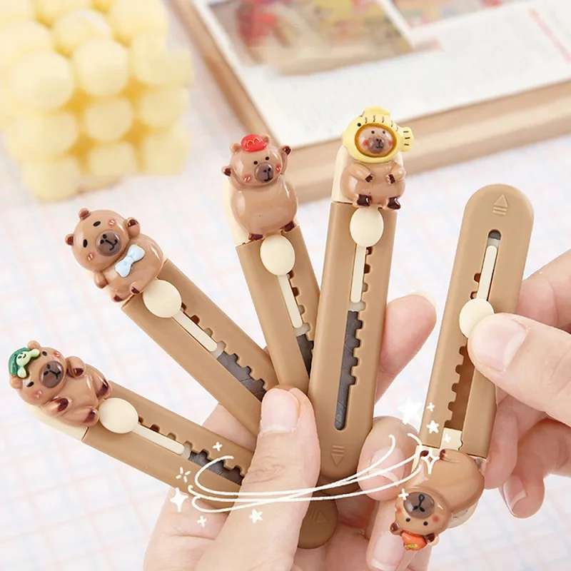 Kawaii Capibara gilotyna do papieru nóż introligatorski nóż kieszonkowy przecinak do pudełek bezpieczeństwa otwieracz do kopert ostrze wielokrotnego użytku koreańskie artykuły papiernicze