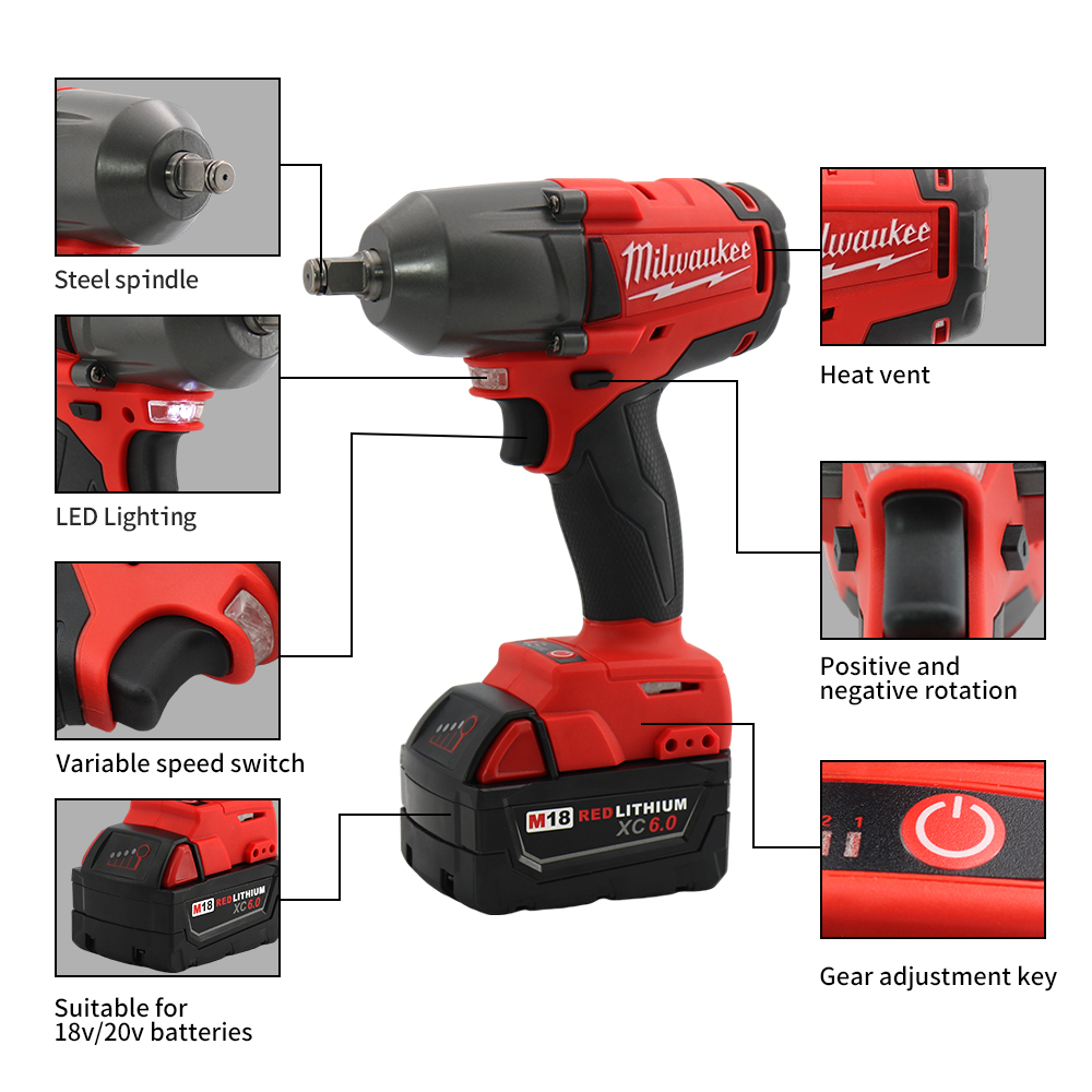 Milwaukee 18V professional lithium battery wrench 1300N High torque 3100 times per minute high-speed brushless impact wrench