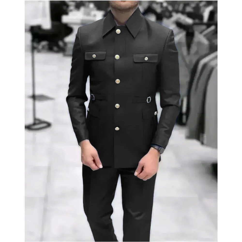 Herren Stehkragen im chinesischen Stil elegante Anzüge für Männer Slim Fit formelle Bräutigam Smoking Prom2 Stück klassische männliche Blazer Kostüm homme