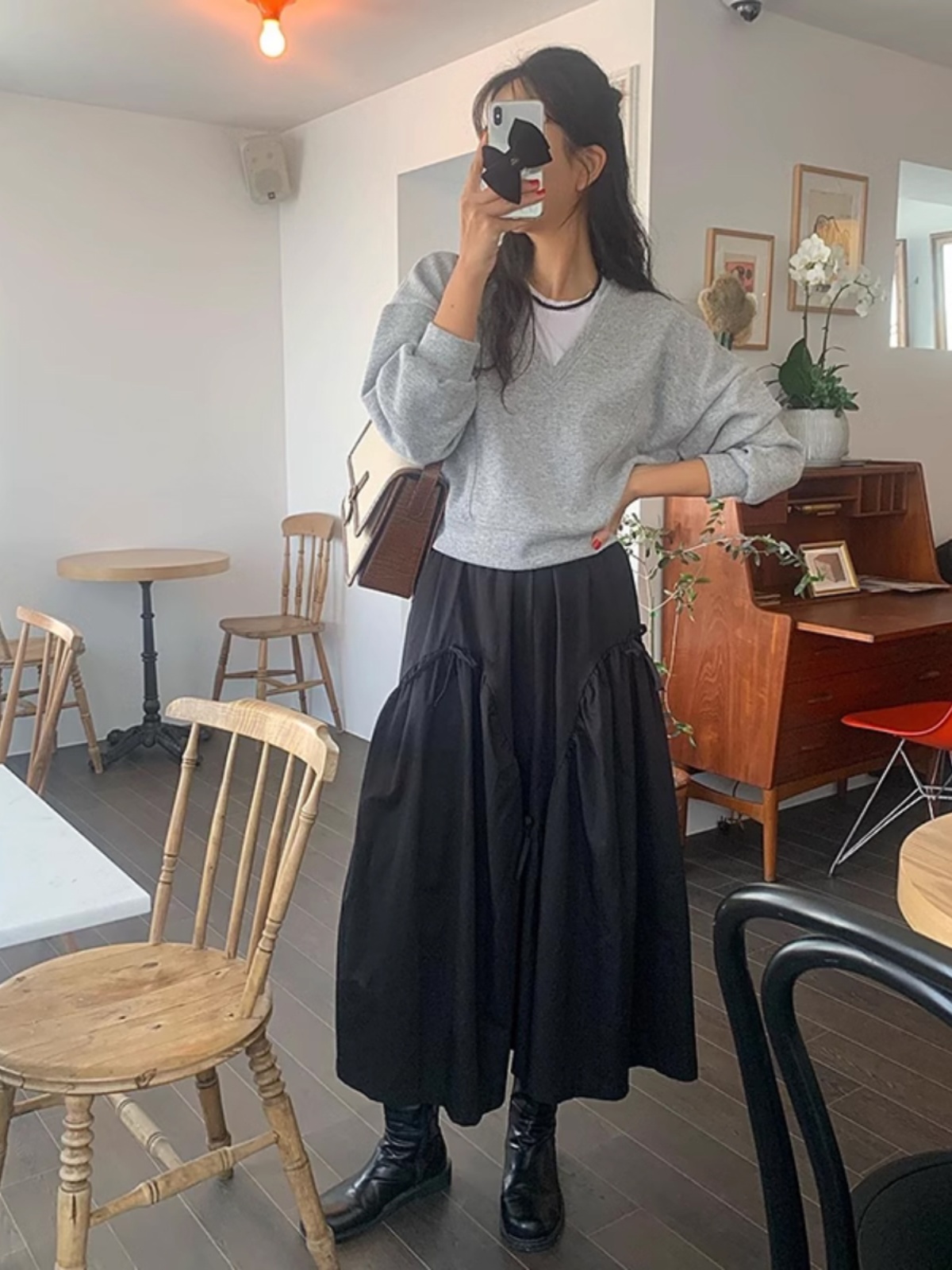 Elegant White A-Line Skirt Women's Korean Sle Belted Midi Skirt Fashionable Chic Half-length Skirts High Waist Pure Color