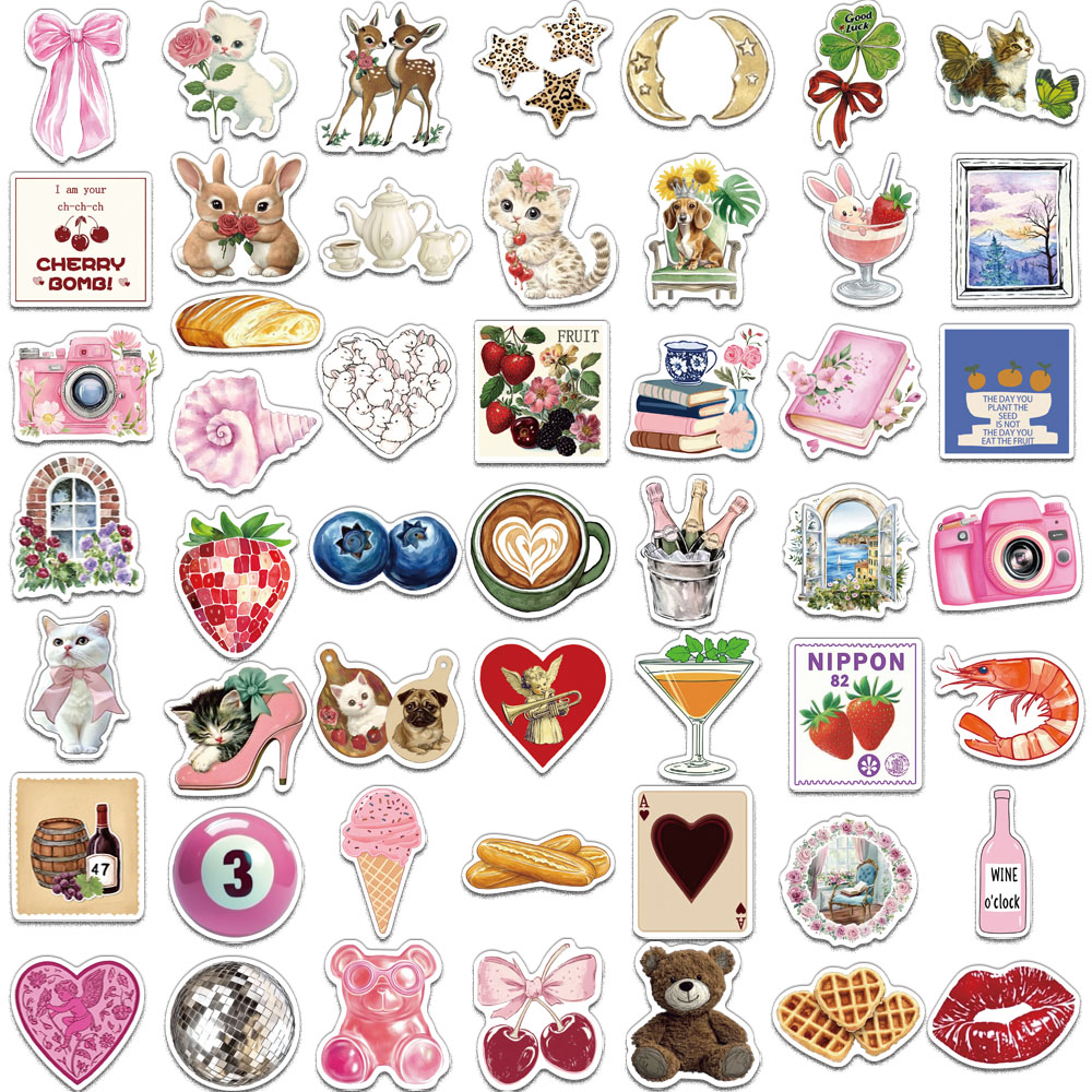50PCS Creative Aesthetic Pinterest Retro Ins Style Stickers Handbooks Decorative Stickers DIY Helmets Phone Cases Stickers