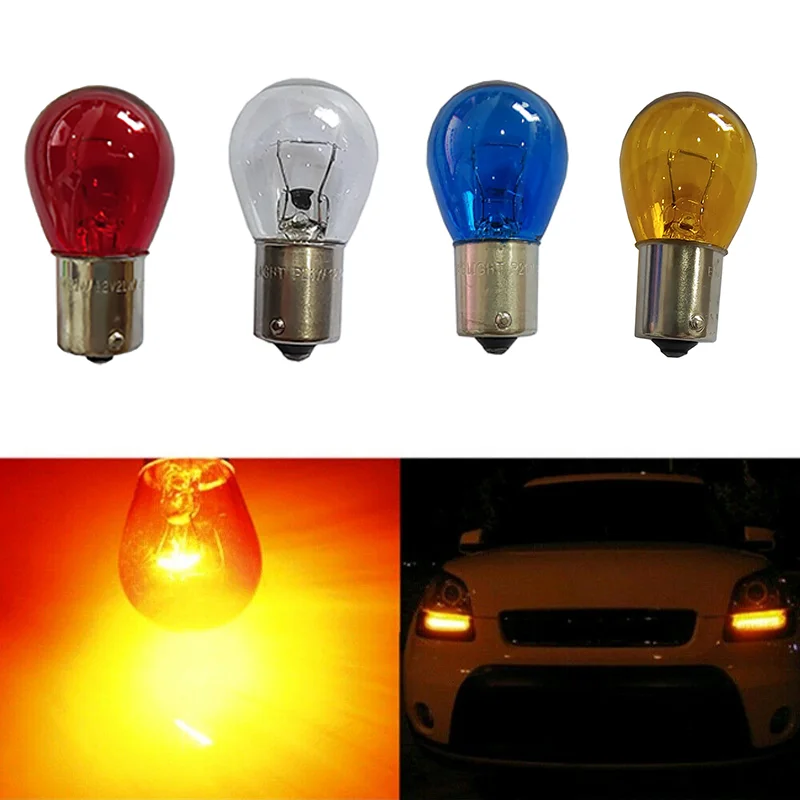 1 buah lampu sein mobil 1156 1157 S25 BAU15S BA15S P21W bohlam Halogen mobil biru lampu sein lampu mundur bohlam merah DC12V