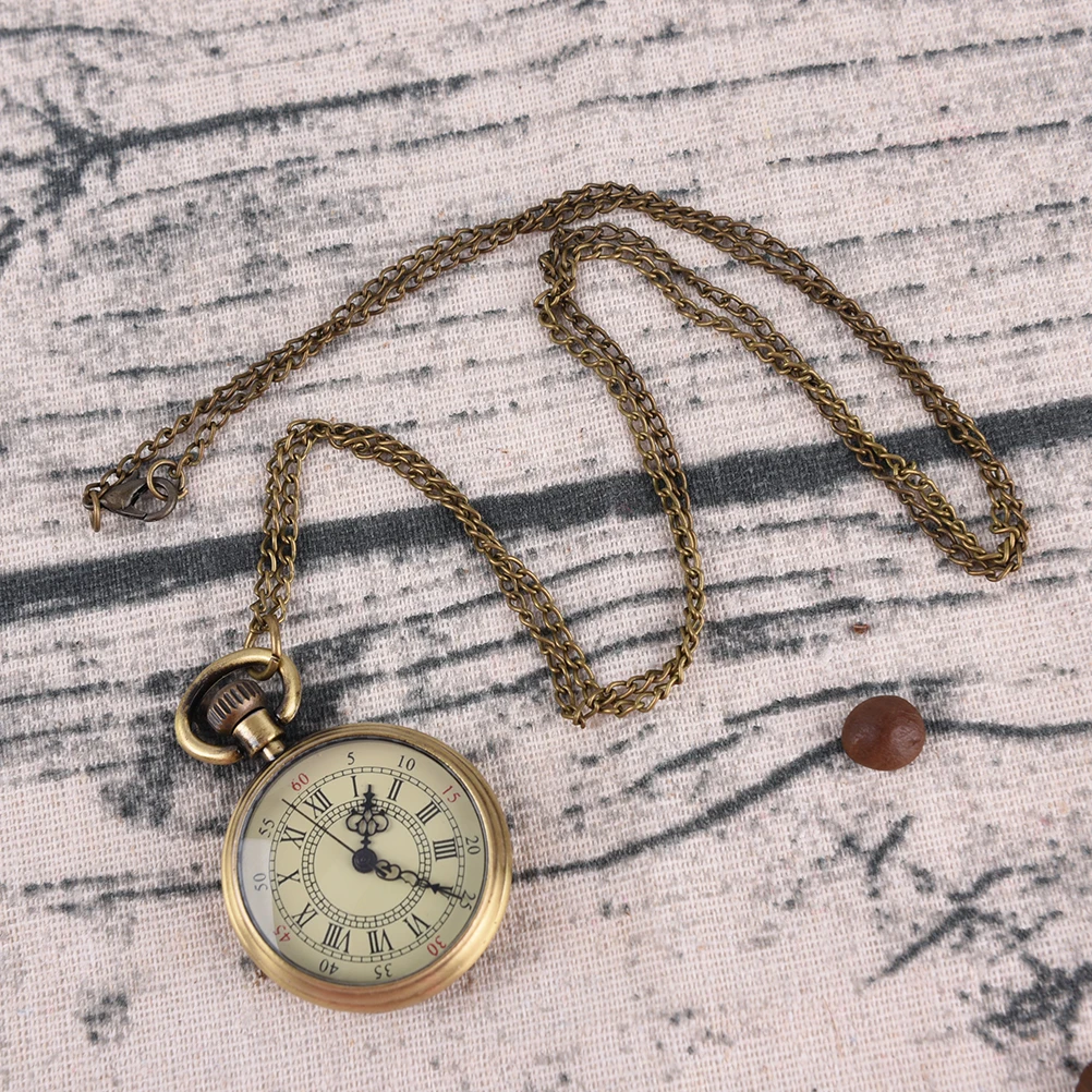 สไตล์วินเทจที่เรียบง่าย Steampunk Beige Dial ตัวเลขโรมันนาฬิกาพ็อกเก็ตขนาดเล็กสร้อยคอจี้