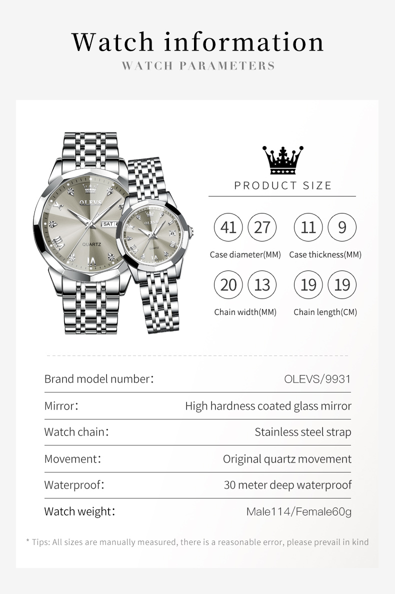 นาฬิกาควอตซ์ของเขาและเธอของแท้ Jam Tangan pasangan แนวโน้มแฟชั่นกันน้ำเรืองแสงแสดงวันที่คู่รักใหม่ของขวัญวันครบรอบแต่งงาน