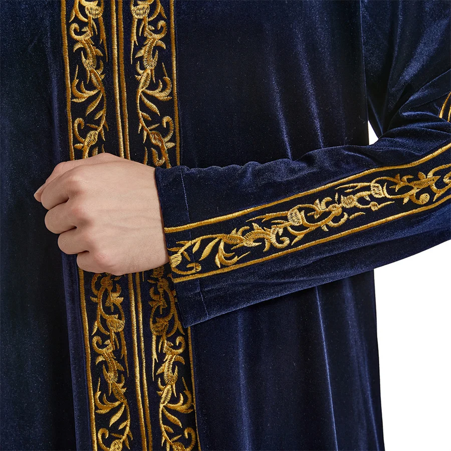 Caftan muçulmano masculino gola bordado ramadan thobe com manga longa robe islâmico kaftan thawb dubai tornozelo comprimento abaya