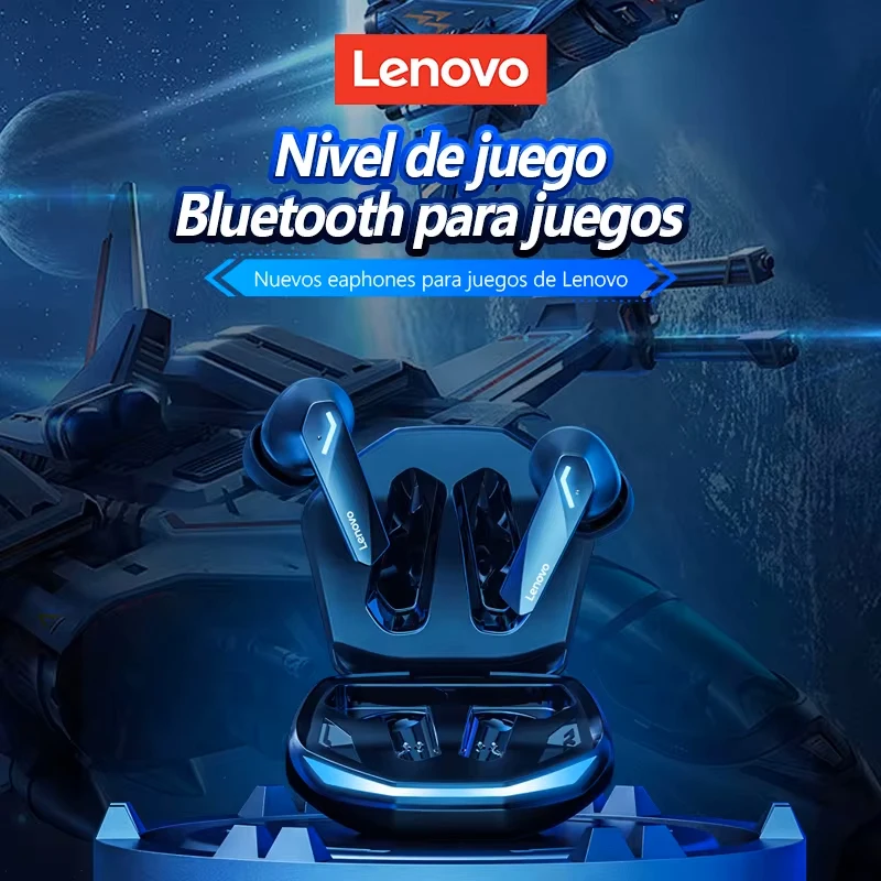 Lenovo Auriculares Inalámbricos GM2 Pro Originales, Cascos con Micrófono, Baja Latencia, Modo Doble de Juegos, Llamadas en HD, Audífonos con Bluetooth 5.3